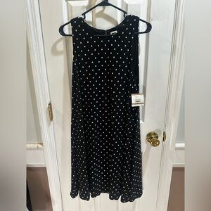 NWT Anne Klein Black & White Polka Dot Sleeveless Knee Length Dress Sz 12